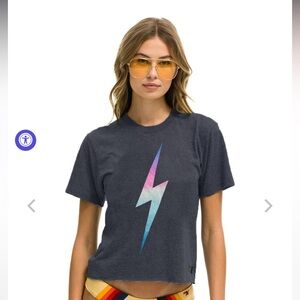 Aviator nation bolt boyfriend tee rainbow bolt - medium